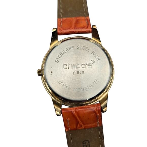 Chico's Quartz Watch with Rhinestone Bezel and Orange Leather Strap - Picture 5 of 8